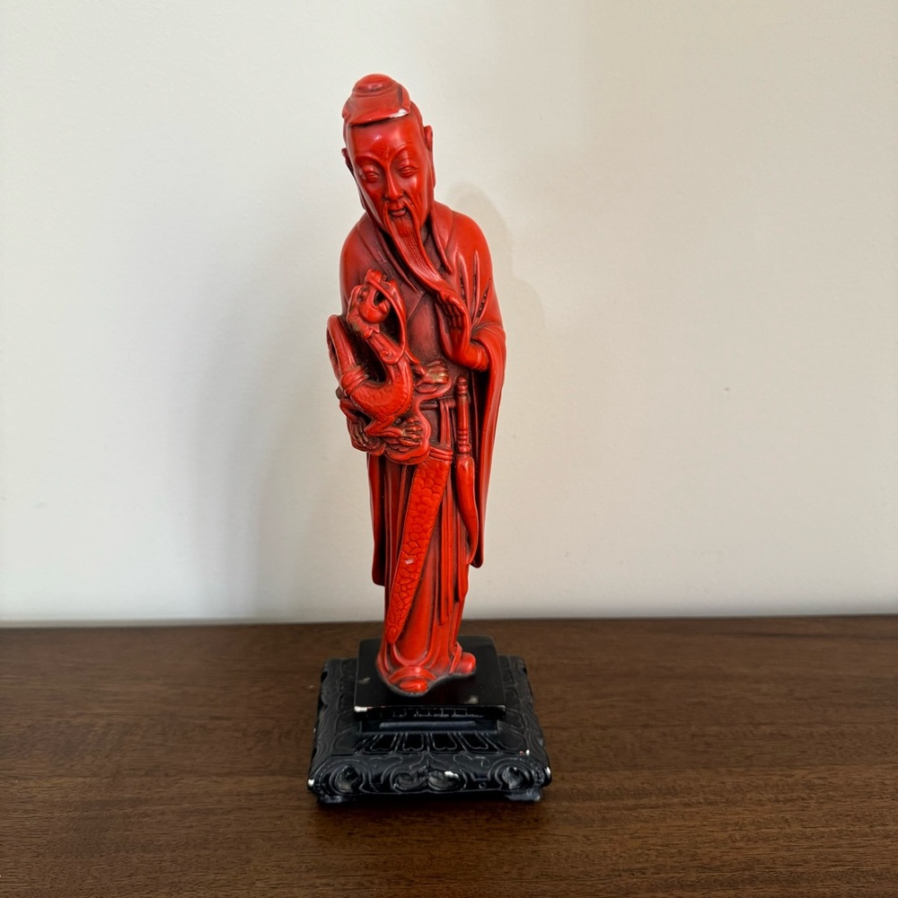 Vintage Marwal Cinnabar Chalkware Asian figurine Statue Dragons 11”